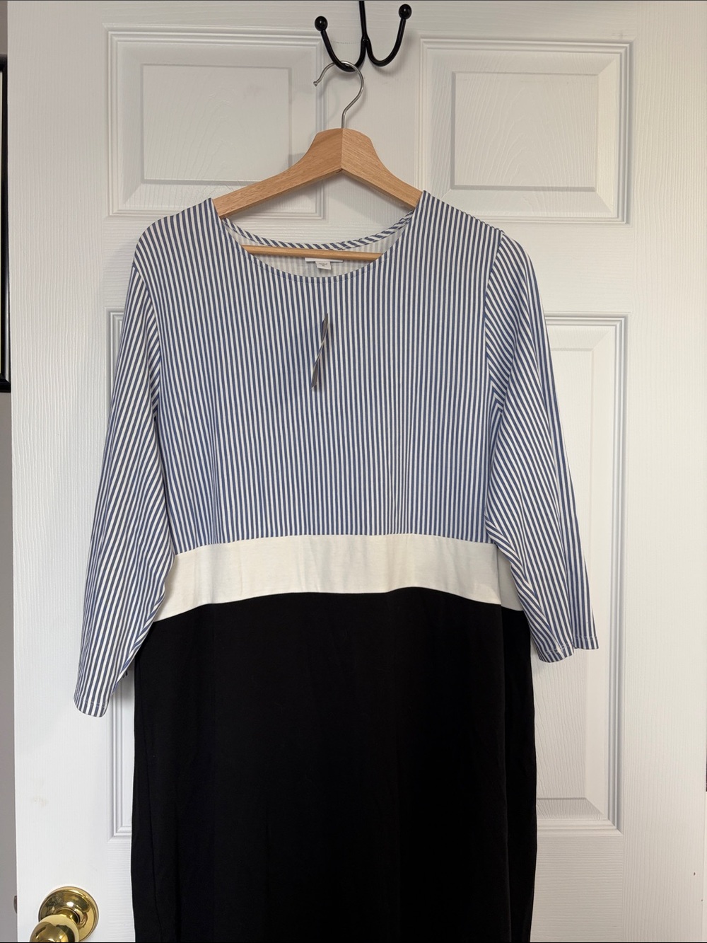NWT J. Jill XL Striped Blue & White Top with Black Skirt Colorblock Dress